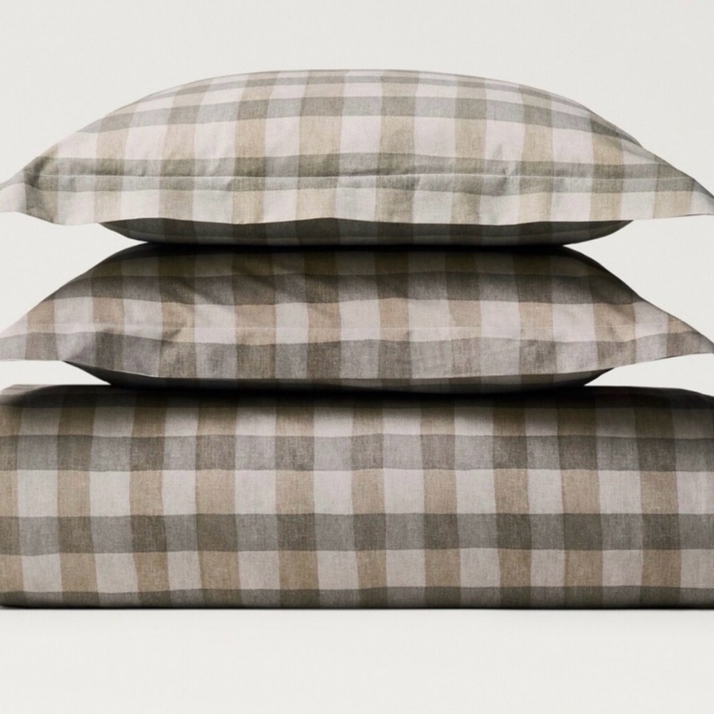 Plaid Checkered Bedding Set - Taupe and Brown (3)